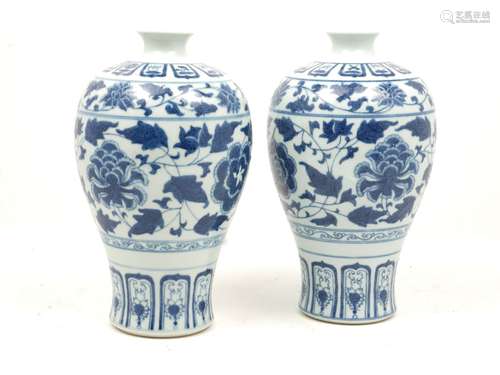 A pair of Chinese porcelain blue and white vases, late 20th century, decorated in the Ming style