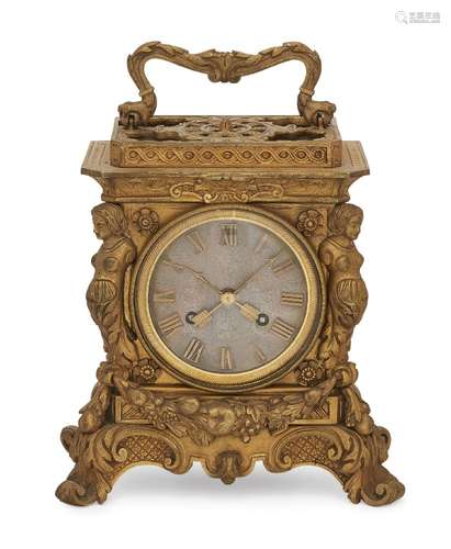 A French ormolu mantel clock, in the Louis XVI taste, 19th century, the case with an ornate carrying