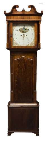 A George III mahogany longcase clock by Thomas Gaskell of Knutsford, the hood with swan neck