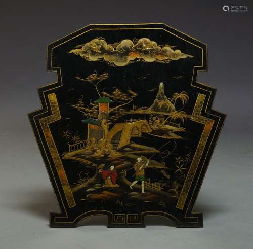 A Chinoiserie firescreen, 20th century, strut mounted, 75.5cm high: together with 3 pieces of modern