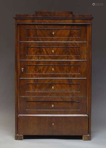 A French mahogany cabinet, 19th Century and later, with faux drawer cabinet door enclosing storage