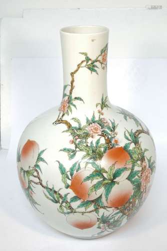 A large Chinese porcelain bottle vase, off recent manufacture, decorated with peach in branches,