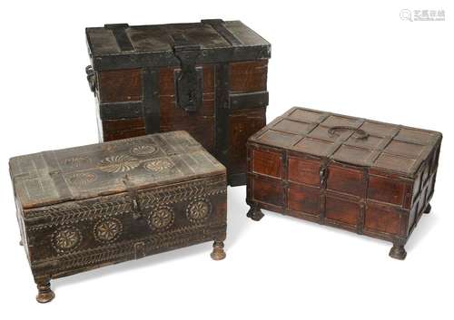 Two rectangular Indian hardwood chests, 18th/19th century, one of panelled design with lifting