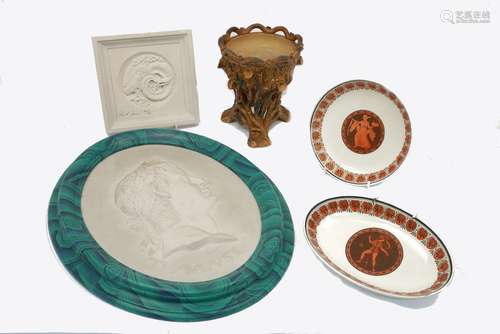 A Wedgwood attic pattern plate and dish with Wedgwood stamp to base, 23cm and 19.5cm, together