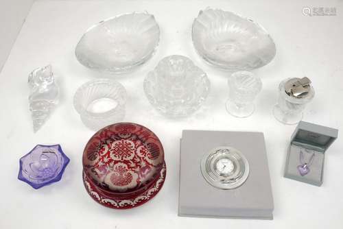 A group of Modern Lalique and other items:- two Modern Lalique glass bowls, a lighter, ashtray and