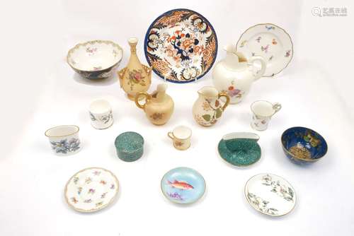 A collection of small porcelain receptacles by Royal Worcester with an Imari style plate and a