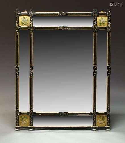 An Aesthetic movement ebonised and parcel gilt overmantle mirror, of rectangular form, with gilt and