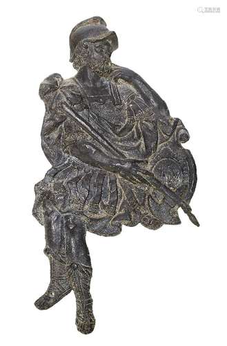 A lead plaque of a classically attired warrior, possibly from a coat of arms, 18th century, modelled