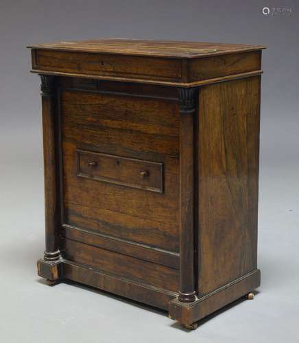 A Regency rosewood cabinet, later adapted to a record player, the hinged top enclosing turntable,