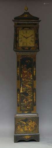 A George III and later black lacquered Chinoiserie longcase clock by George Fish, Northampton,