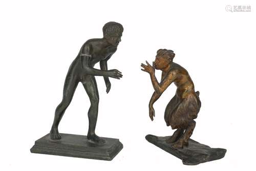 A Grand Tour type bronze model of Discobolos, late 19th century, 12.5cm high, together with a