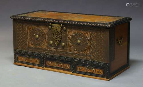 A hardwood and brass mounted Zanzibar chest, late 19th, early 20th Century, overall mounted with