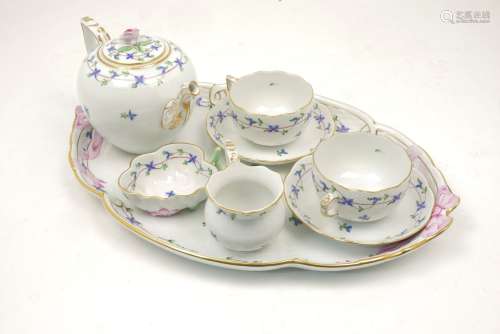 A Herend porcelain Caberet set, 20th century, to comprise a teapot and cover, two cups and