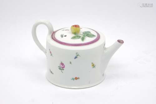 A Vienna porcelain tea pot and cover, late 18th century, of cylindrical form with looping handle