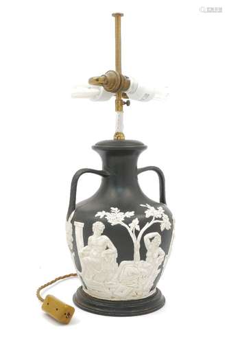 A black and white model of the Portland vase, 19th century, later re-mounted as a lamp base, with