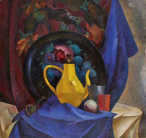 Viktor Abramian, Russian 1938-2008- Nature Morte au pot Jaune,1993; oil on canvas, signed lower