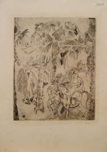 Charles-Georges Dufresne, French 1876-1938- La Fuite en Egypte, circa 1919; drypoint etching, signed