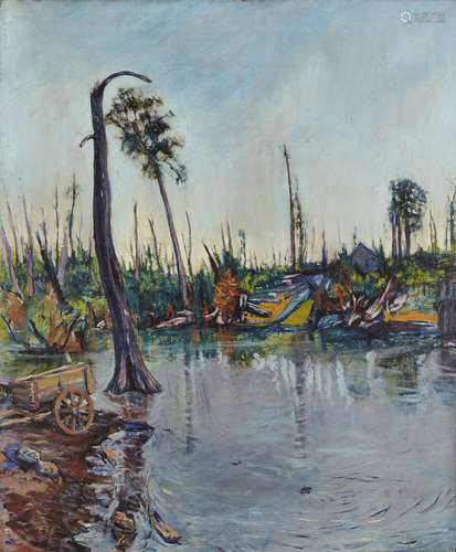 Alvaro Guevara NEAC, Chilean 1894-1951- The Flooded Camp, c.1923; oil on canvas, 89 x 73.5cm