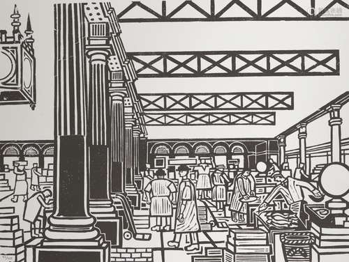 Edward Bawden CBE RA, British 1903-1989- Billingsgate Market, 2009; lithograph on Somerset wove,