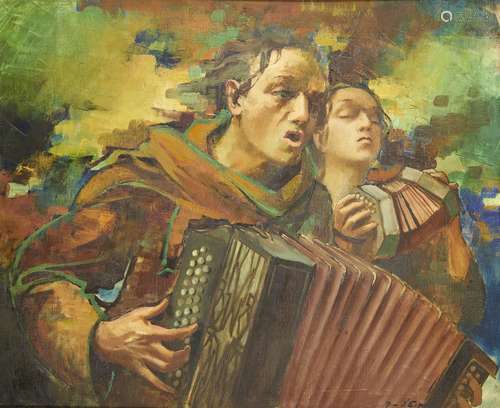 Jean d’Esparbes, French 1899-1968- The Accordionist; oil on canvas, signed, 60x73cm (ARR)Please