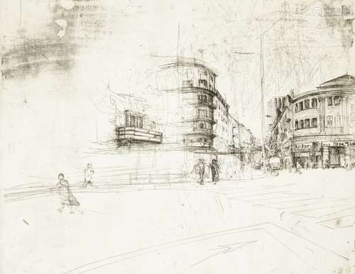 Ivan Schwebel, Israeli 1932-2011- Untitled street scene, 1981; etching on wove, signed, dated and