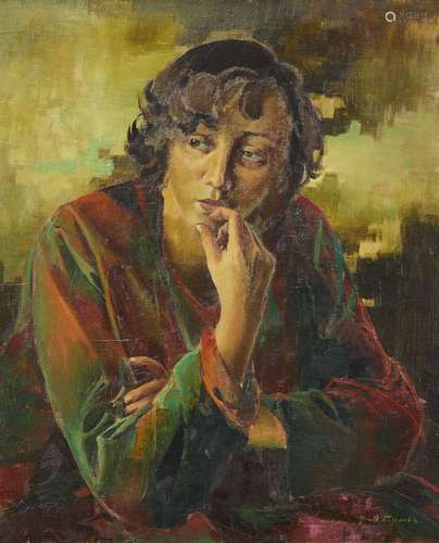 Jean d’Esparbes, French 1899-1968- Portrait of a pensive woman; oil on canvas, signed, 65x55cm (