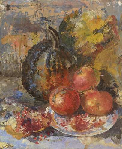 Attributed to Angel Pintado Sevilla, Spanish b.1955- Still life with fruit; oil on board, 27x22cm (