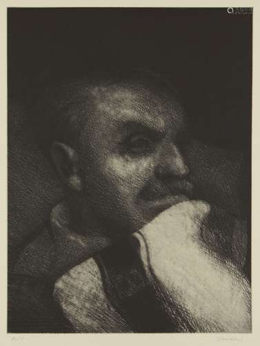 Bill Jacklin RA, British b.1943- Man with Bib, 1982; etching on Fabriano Rosaspina Avorio wove,