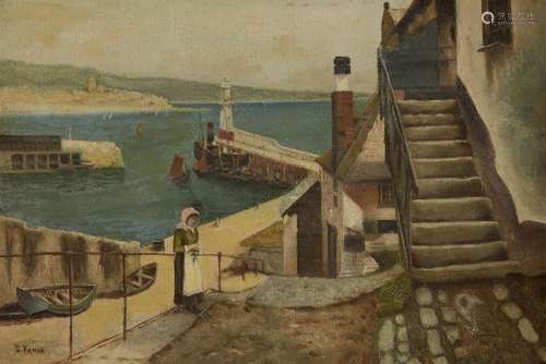 S Firman, British, early 20th century- Penzance from Newlyn Harbour; oil on canvas, signed,