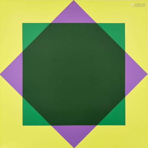 Simon Willis, British 1933-2003- Untitled (yellow, purple, green); acrylic on canvas, signed and