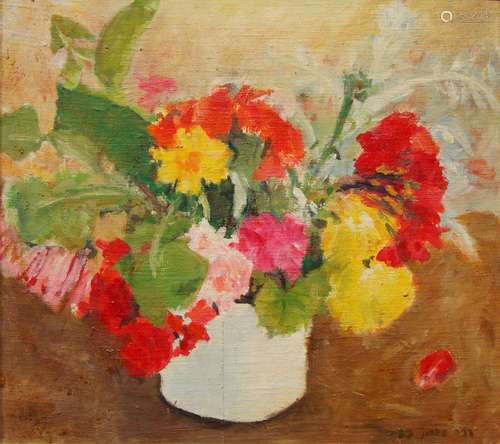 Avraham Azemon, Israeli 1916/18-2008- Still life of flowers; oil on board, signed and dated