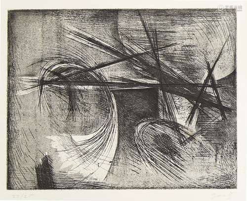 Henri Goetz, French/American 1909-1989- Untitled Composition, 1953; etching on wove, signed and