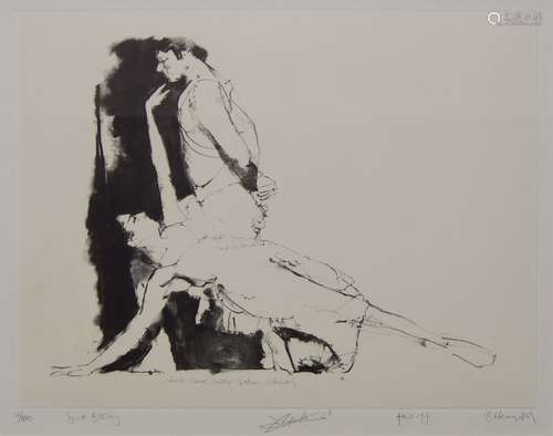 Robert Heindel, American 1938-2005- Dancers; reproduction print, signed and numbered 12/500 in