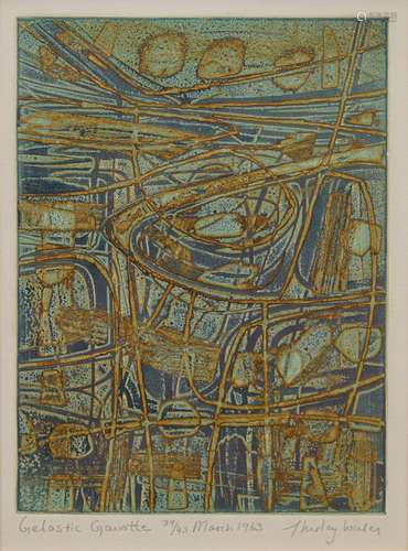 Shirley Wales, Canadian 1931-1978- Gelastic Gavotte; etching with aquatint printed in colours,