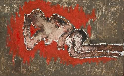 Josef Herman OBE RA, Polish/British 1911-2000- Reclining nude, 1987; oil on board, 25x53.5cm (ARR)(