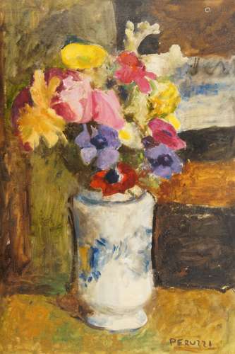 Cesare Peruzzi, Italian 1894-1995- Fiori; oil on canvas, signed, 40x60cm, (ARR) Provenance: Galleria