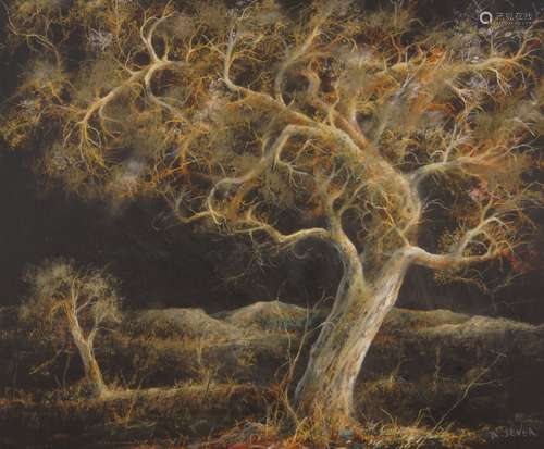 Andrei Sever, Russian/Israeli b.1958- Olive Trees at Night, 2005; pastel on cardboard, signed, 39