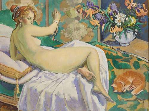 Boris Kuznetsov, Russian b.1936- 'La femme et les fleurs', 1993; oil on canvas, signed and dated '