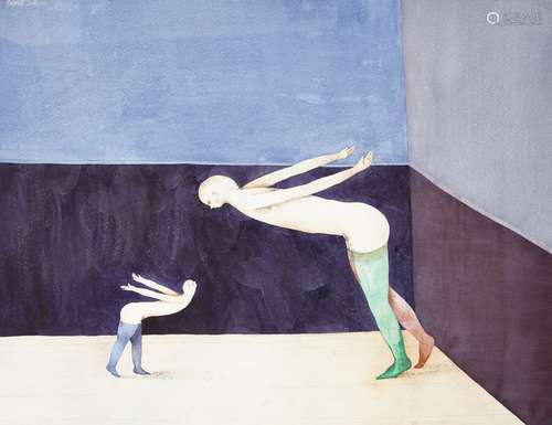 Richard Dalkins, British b.1945- Surrealist dancers and Surrealist circus; watercolours, two, one