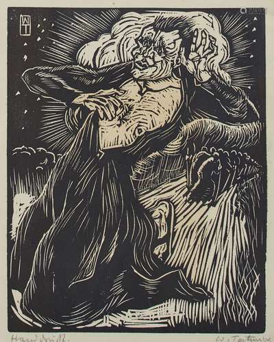 Wilhelm Tegtmeyer, German 1895-1968- Workers at a large meeting; woodcut on paper, signed and