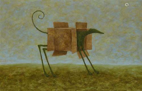 Alasdair Wallace, Scottish b.1967 Box Dog; oil on board signed and dated '98 on the reverse, 23.