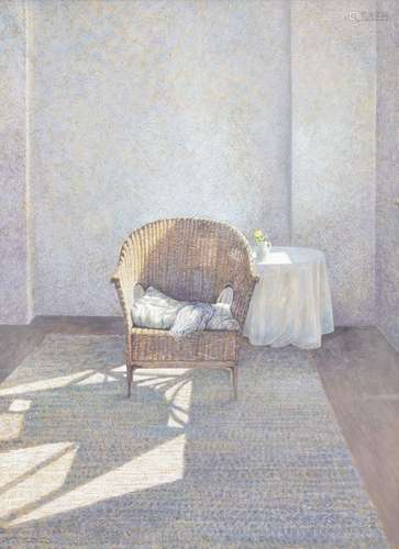 Colin Fraser, Scottish b.1956- ‘Rose between the shadows’; egg tempera on board, signed, 81x61cm: