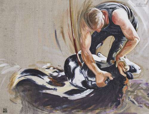 Anwen Roberts, Welsh, late 20th/early 21st Century- Shearing No. 15; oil on canvas, signed, 36 x