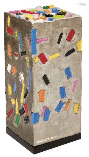 Helder Batista, French b.1964- Lego tower, 2014; mixed media suspended in concrete, signed and