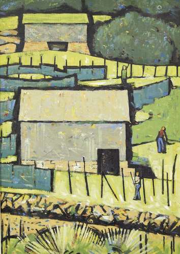 Brian Chugg, British 1926-2003- Norwegian Hay Harvest; oil on canvas laid down on board, signed