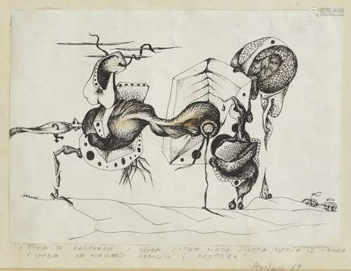 Eastern European, mid-20th century- Surrealist studies; pen and black ink on paper, two, both signed