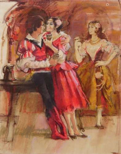 Erik Dzenis, Latvian/Canadian b.1925- Mercutio and Friends; pastel, signed and dated 86, 41 x 32.