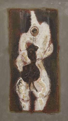 Paul Dufau, French 1897-1989- The Clown; mixed media relief, signed on integrated grey mount, 20.