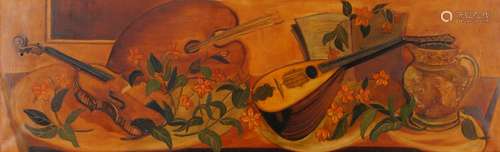 Pelouse, European School, mid-late 20th century- Musical instruments; oil on canvas, signed,