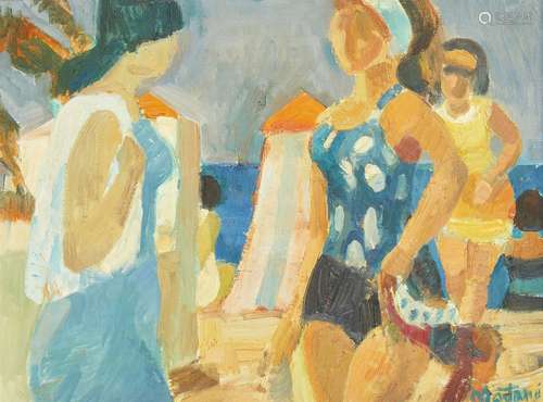 Roger Montané, French 1916-2002- Le bain du soir St Cyprien - Plage; oil on canvas, signed,